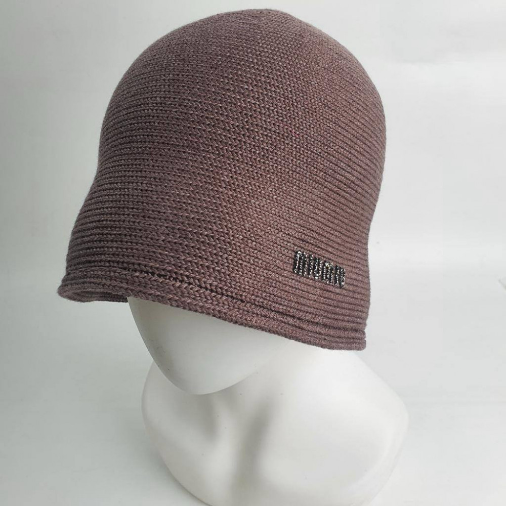 Шапка-панама женская с надписью стразами. Одинарная вязка, без подклада «MIU» | Mariv