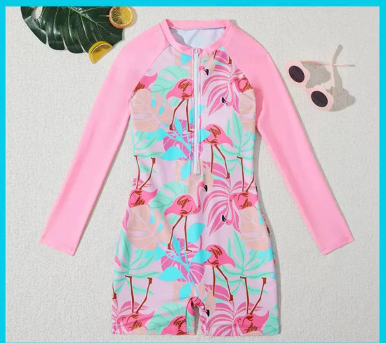 Детский слитный купальник с длинным рукавом для девочек