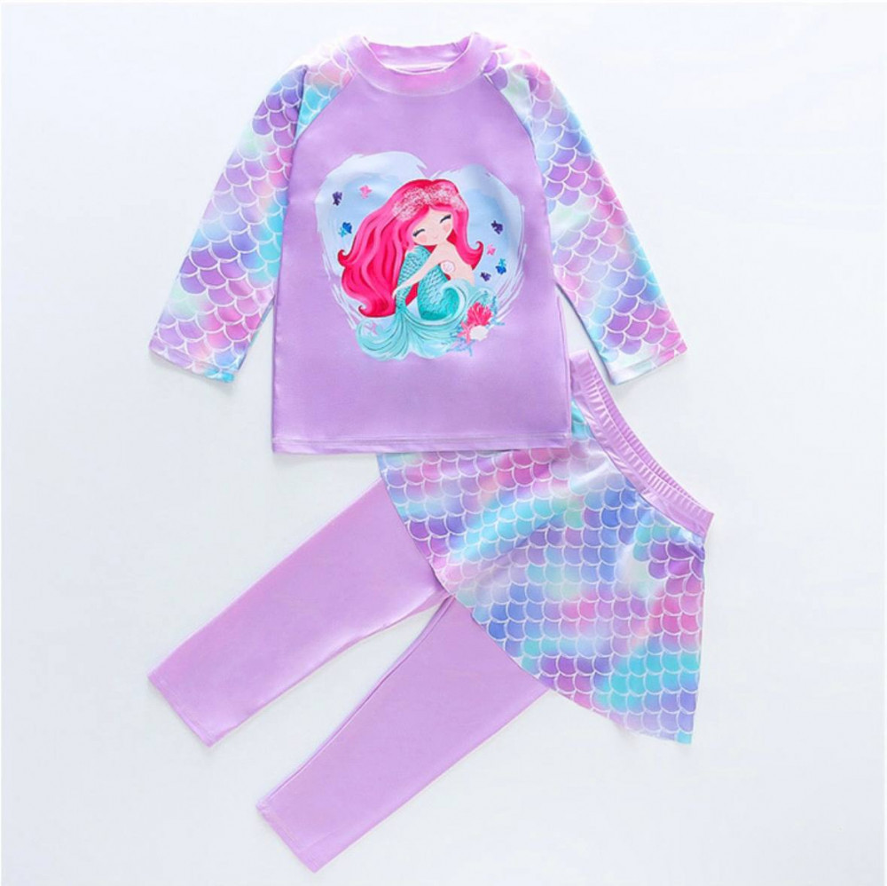 Купальник-русалка для девочек детский раздельный с длинными рукавами для защиты от солнца