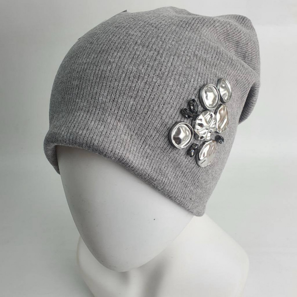 Шапка-конверт женская украшенная стразами. Одинарная вязка, без подклада | Mariv