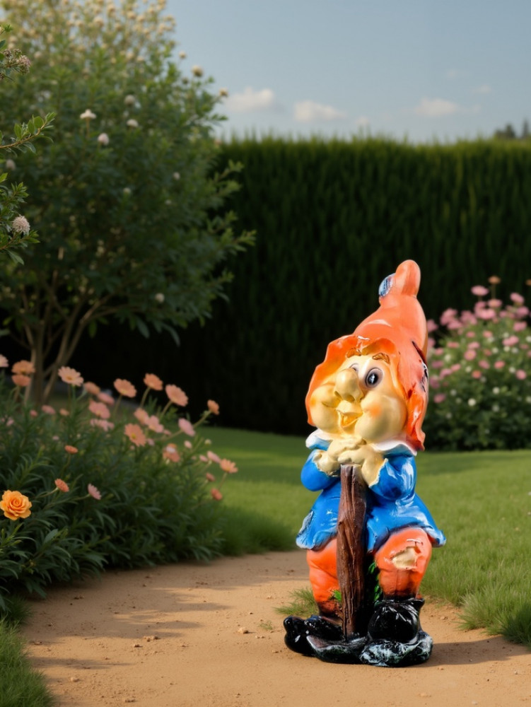 Садовая фигура из полистоуна «Гном с мотыгой» | Хорошие сувениры