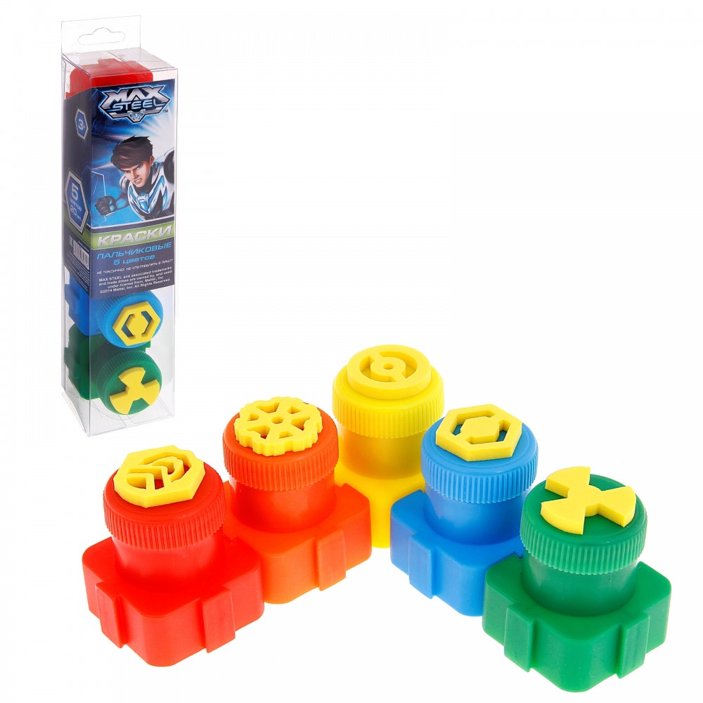 Пальчиковые краски «Max Steel» со штампами, 5 цветов по 20 мл | Max Steel | Centrum