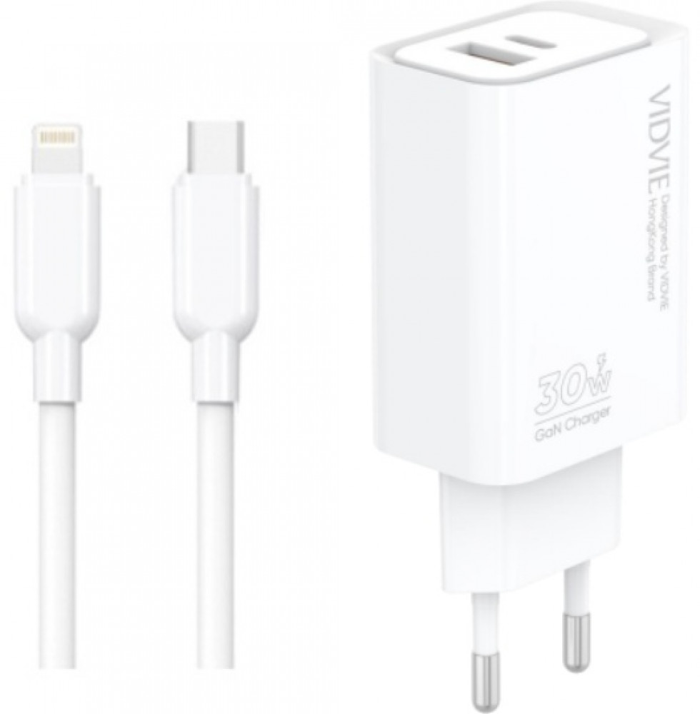 Комплект СЗУ PLE282Ti 30W USB+Type-C порты с кабелем Type-C - Lightning | Vidvie