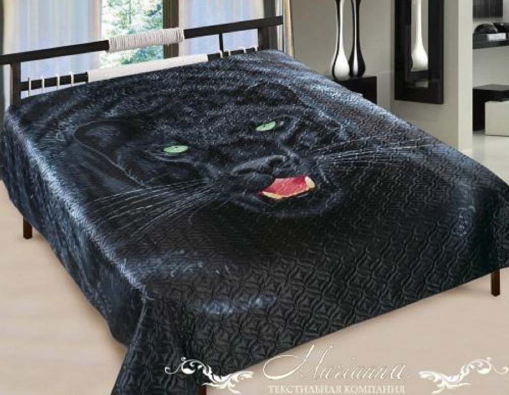 Стеганое покрывало из искусственного шелка «Пантера» 3D (евро, размер 200х220) | Марианна | Marianna