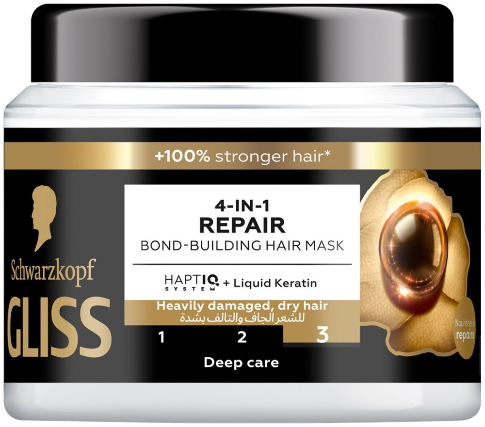Маска для сильно поврежденных волос 4 в 1 «Ultimate Repair Bond-Building Hair Mask» | Экстремальное восстановление | Gliss