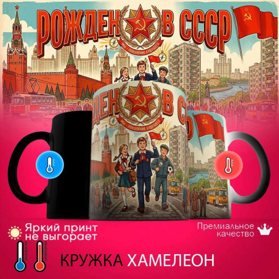 Кружка хамелеон с принтом «Рожден в СССР»