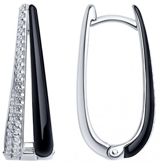 Серьги из серебра с фианитами и эмалью