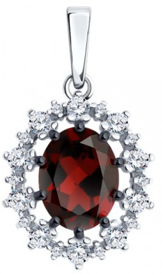Подвеска из серебра с гранатом и фианитами