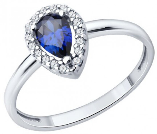 Кольцо из серебра с сапфиром и фианитами | SOKOLOV
