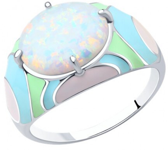 Кольцо из серебра с эмалью с опалом