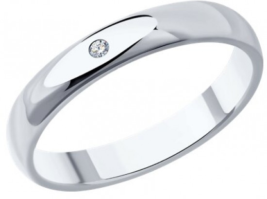 Кольцо обручальное из серебра с бриллиантом | SOKOLOV