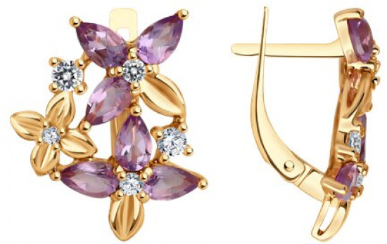 Серьги из серебра с аметистами и фианитами