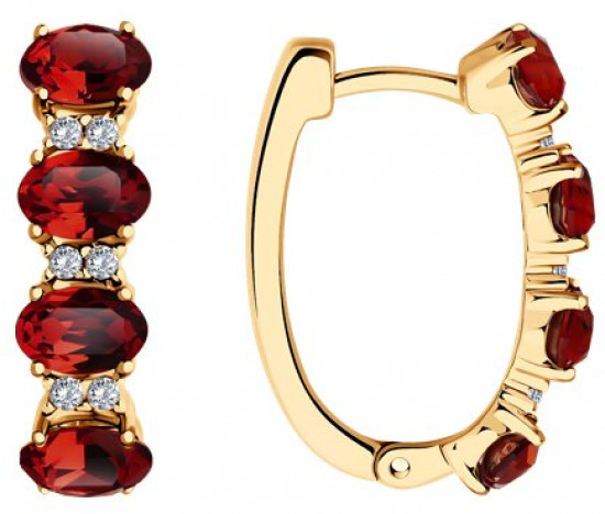 Серьги из серебра с гранатами и фианитами