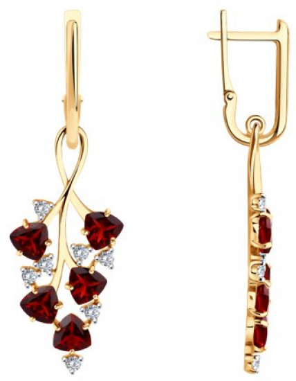 Серьги из серебра с гранатами и фианитами