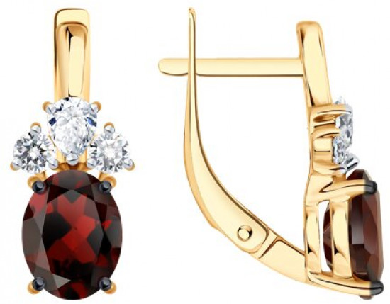 Серьги из серебра с гранатами и фианитами