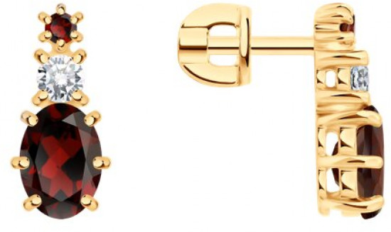 Серьги из серебра с гранатами и фианитами