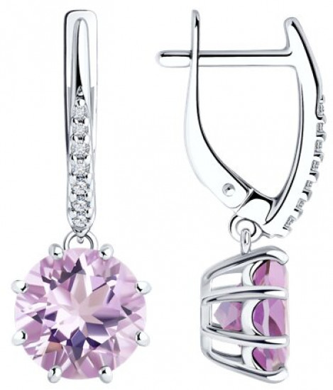 Серьги из серебра с аметистами и фианитами