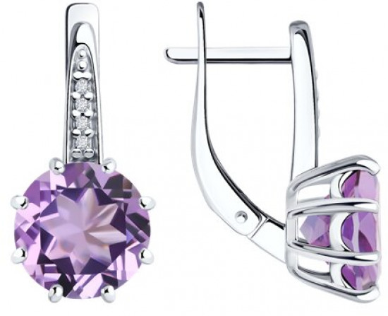 Серьги из серебра с аметистами и фианитами