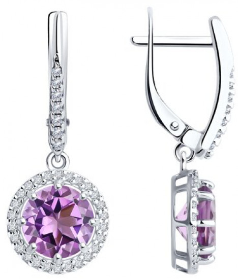 Серьги из серебра с аметистами и фианитами
