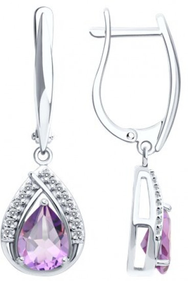 Серьги из серебра с аметистами и фианитами