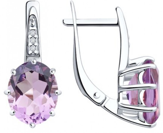 Серьги из серебра с аметистами и фианитами
