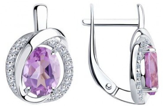 Серьги из серебра с аметистами и фианитами
