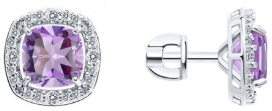 Серьги из серебра с аметистами и фианитами