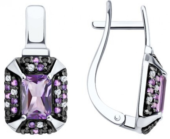 Серьги из серебра с аметистами и фианитами