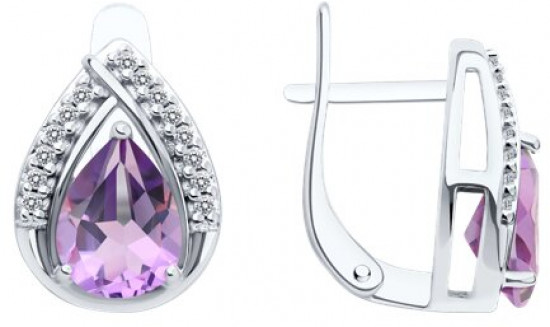 Серьги из серебра с аметистами и фианитами