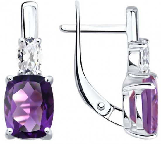 Серьги из серебра с аметистами и фианитами