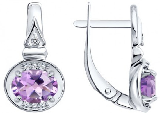 Серьги из серебра с аметистами и фианитами