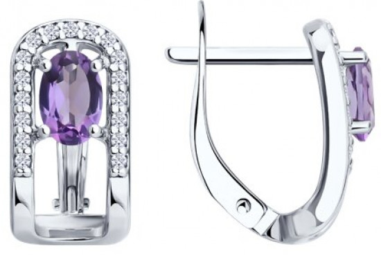 Серьги из серебра с аметистами и фианитами