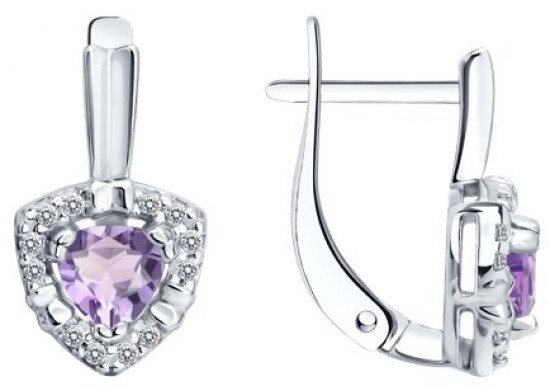 Серьги из серебра с аметистами и фианитами