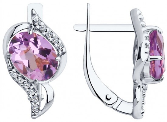 Серьги из серебра с аметистами и фианитами