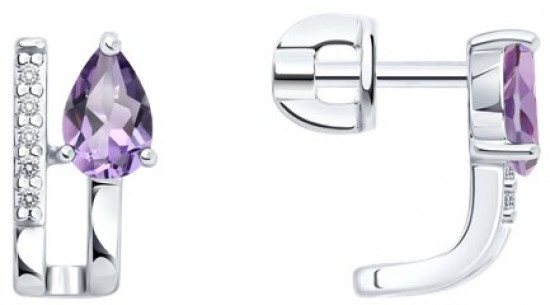 Серьги из серебра с аметистами и фианитами