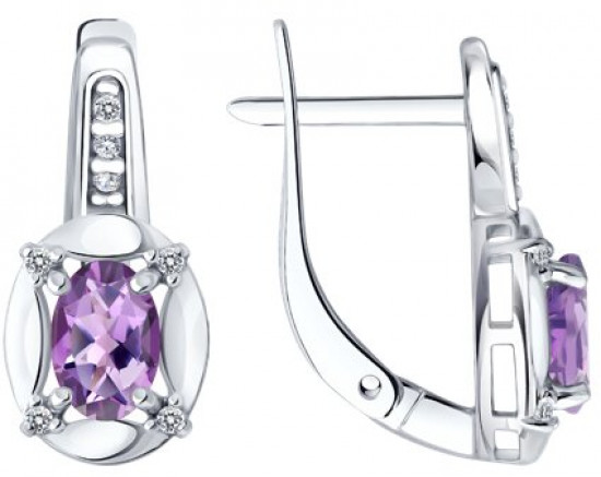 Серьги из серебра с аметистами и фианитами
