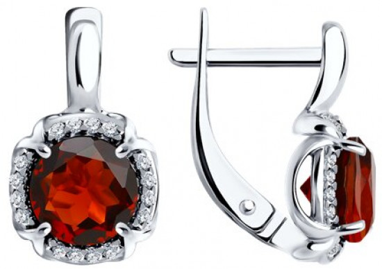 Серьги из серебра с гранатами и фианитами