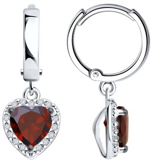 Серьги из серебра с гранатами и фианитами