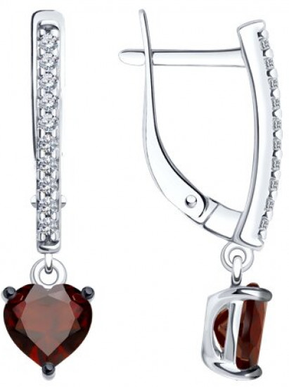 Серьги из серебра с гранатами и фианитами