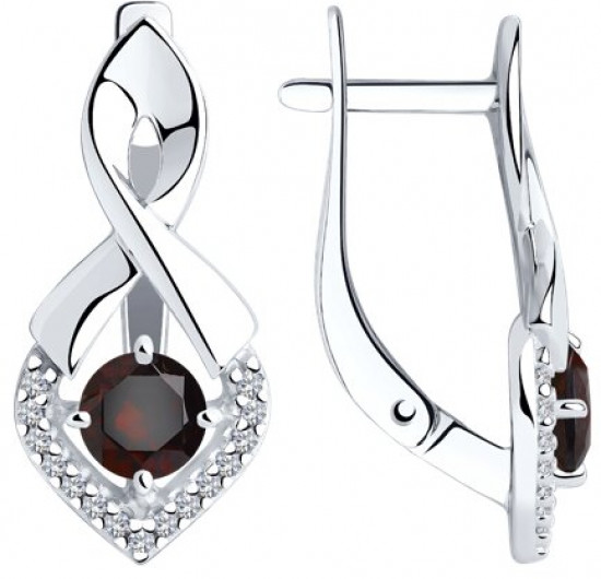Серьги из серебра с гранатами и фианитами