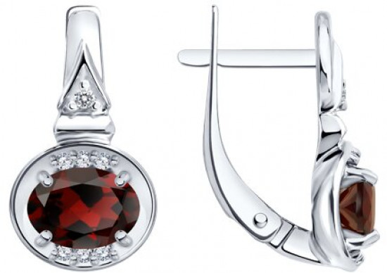 Серьги из серебра с гранатами и фианитами