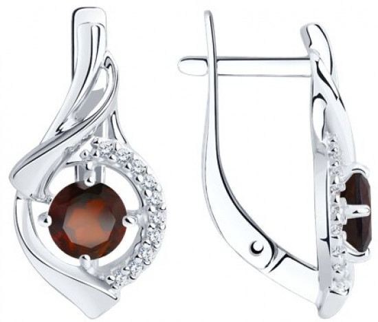 Серьги из серебра с гранатами и фианитами