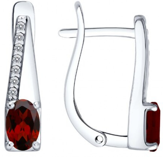 Серьги из серебра с гранатами и фианитами