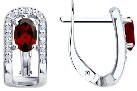 Серьги из серебра с гранатами и фианитами
