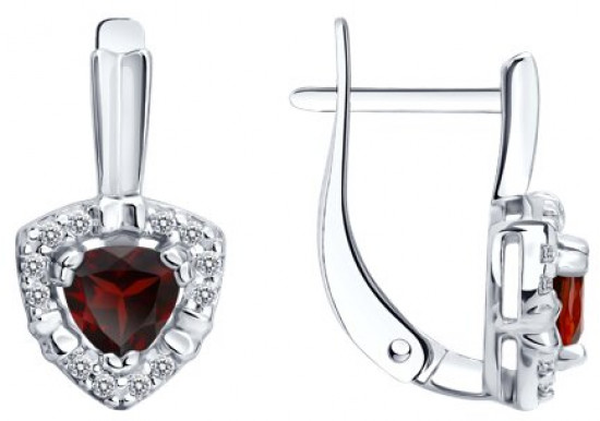 Серьги из серебра с гранатами и фианитами