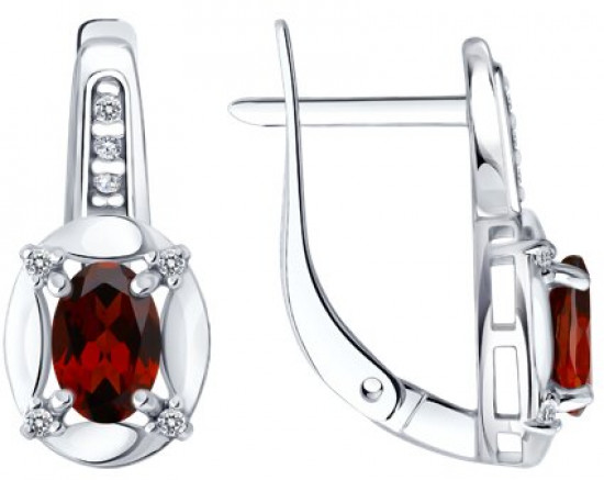 Серьги из серебра с гранатами и фианитами
