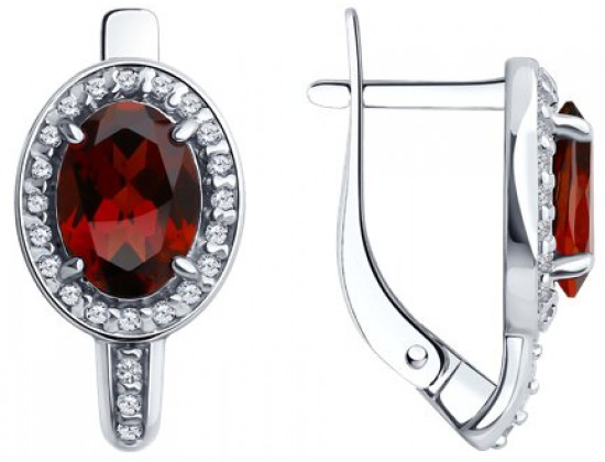 Серьги из серебра с гранатами и фианитами