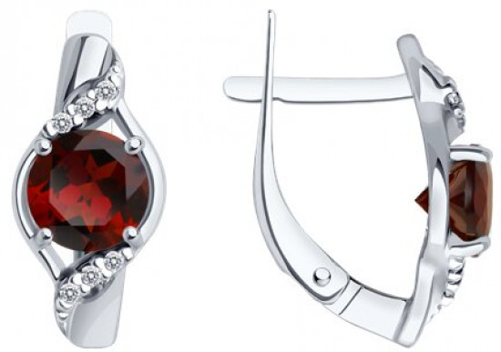 Серьги из серебра с гранатами и фианитами