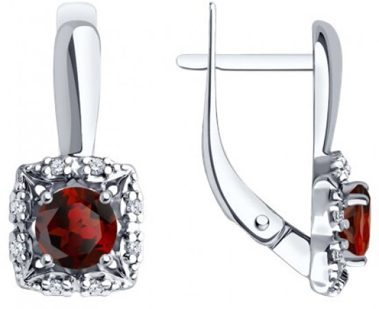 Серьги из серебра с гранатами и фианитами