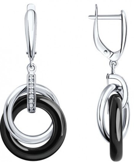 Серьги из серебра с керамическими вставками и фианитами